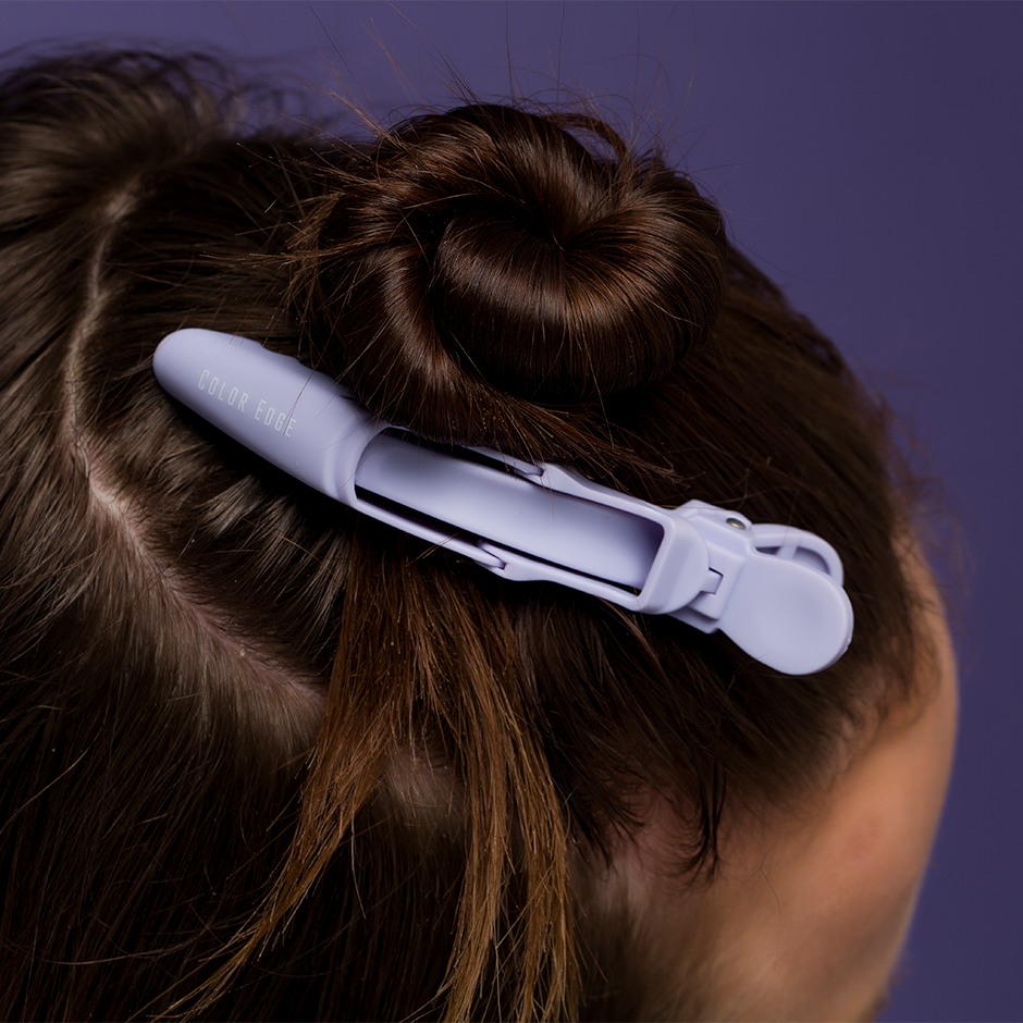 Classic lavender hair clips in woman's hair