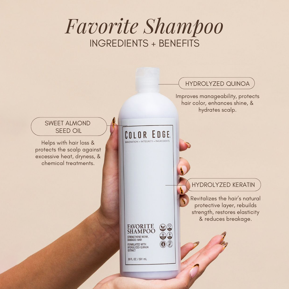 Favorite Shampoo ingredients: sweet almond oil, hydrolyzed quinoa, hydrolyzed keratin