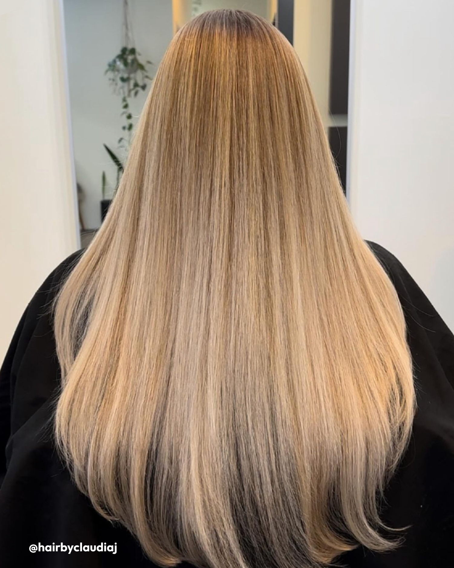 Hair with Nourishing Masque, Acidifying Conditioner, Camellia Oil, and Shine Cream applied