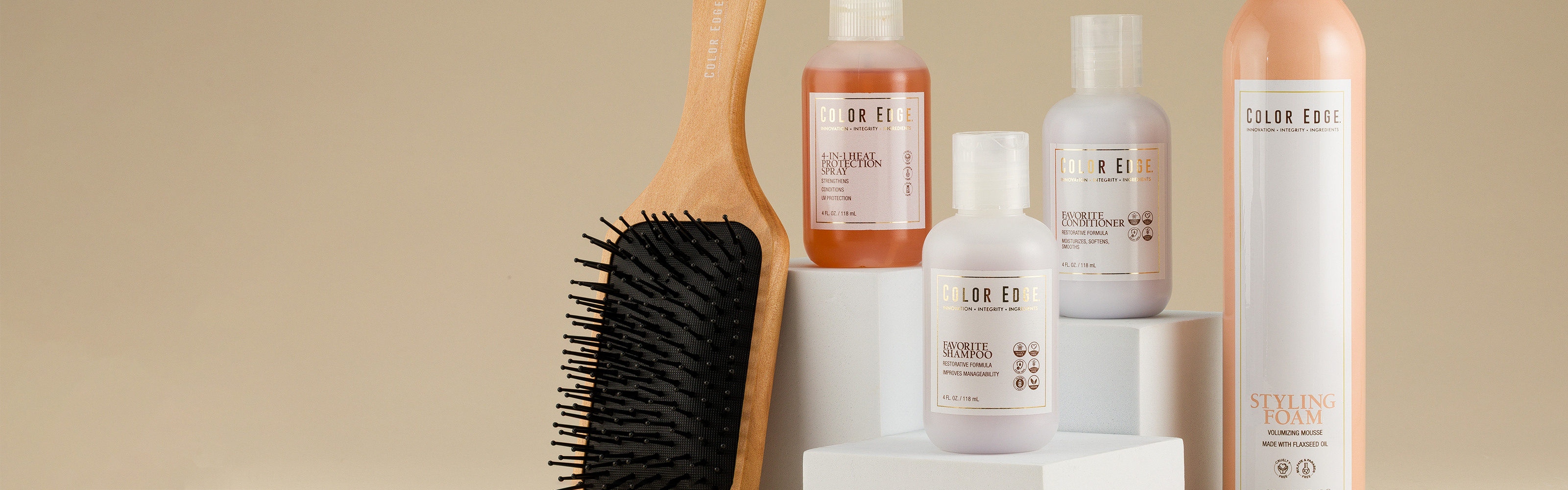 New Color Edge items including: Favorite Duo 4oz, Styling Foam, and 4in1 Heat Protection Spray