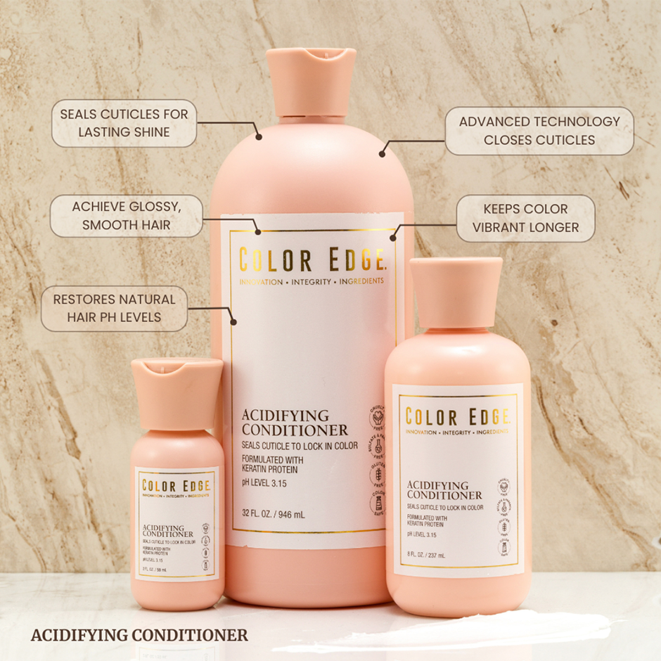 Acidifying Conditioner: seals cuticles, keeps color vibrant longer, restores natural hair ph levels