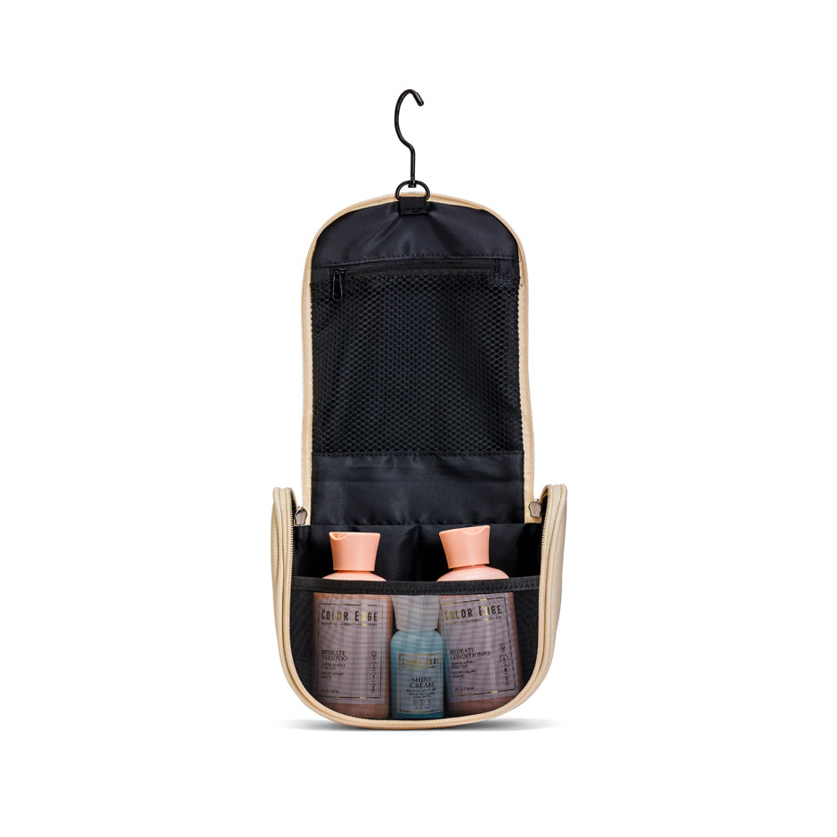 Toiletry bag with hook open 