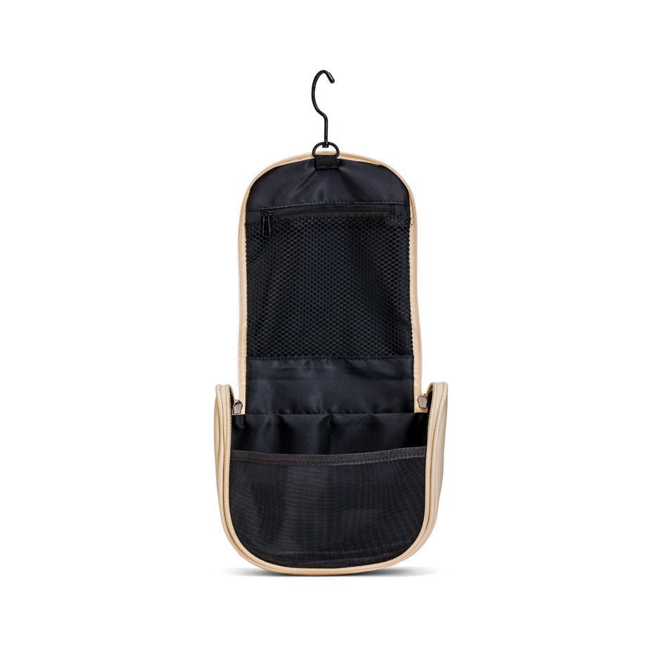 Toiletry bag with hook open 