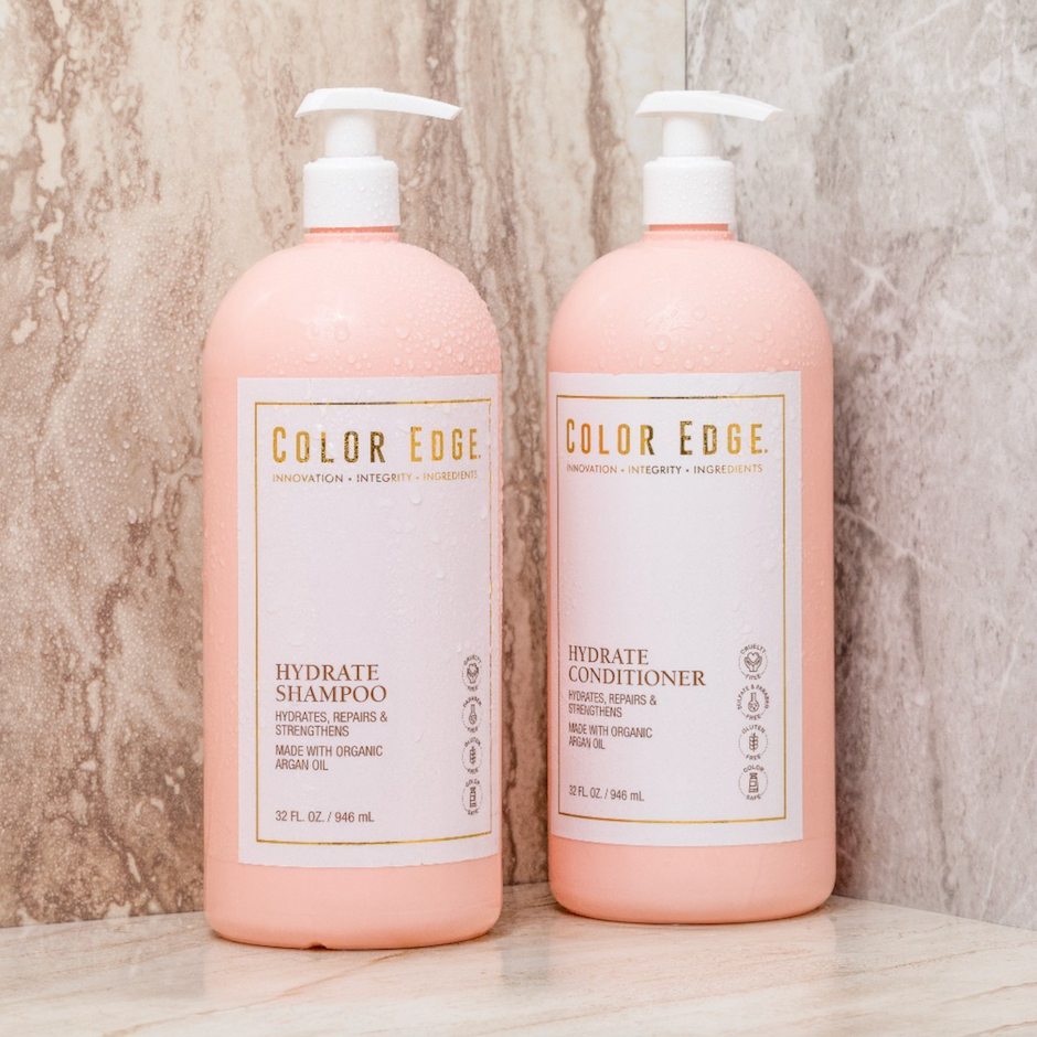 Two Color Edge 32oz bottles with Dispensary Pumps attached