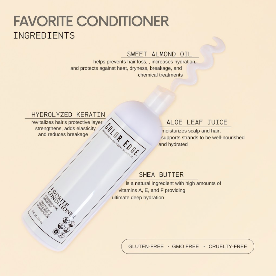 Favorite Shampoo ingredients: sweet almond oil, shea butter, hydrolyzed keratin, aloe leaf juice
