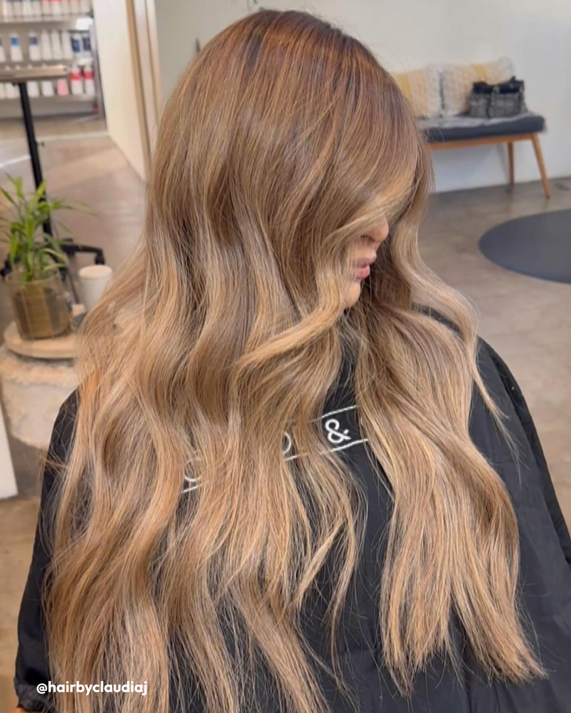 Hair with Hydrate Duo, Nourishing Masque, Camellia Oil, and Shine Cream applied