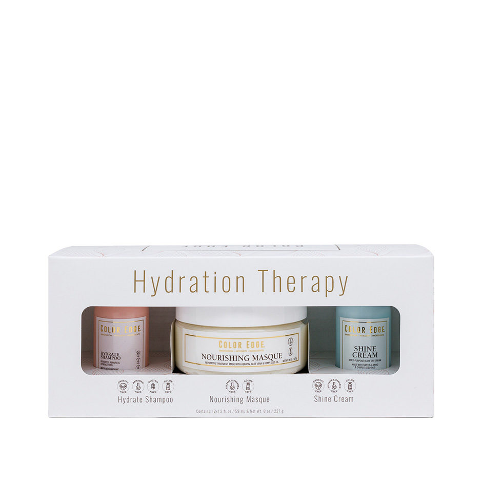 Hydration Therapy Bundle including the Nourishing Masque, Hydrate Shampoo, and Shine Cream